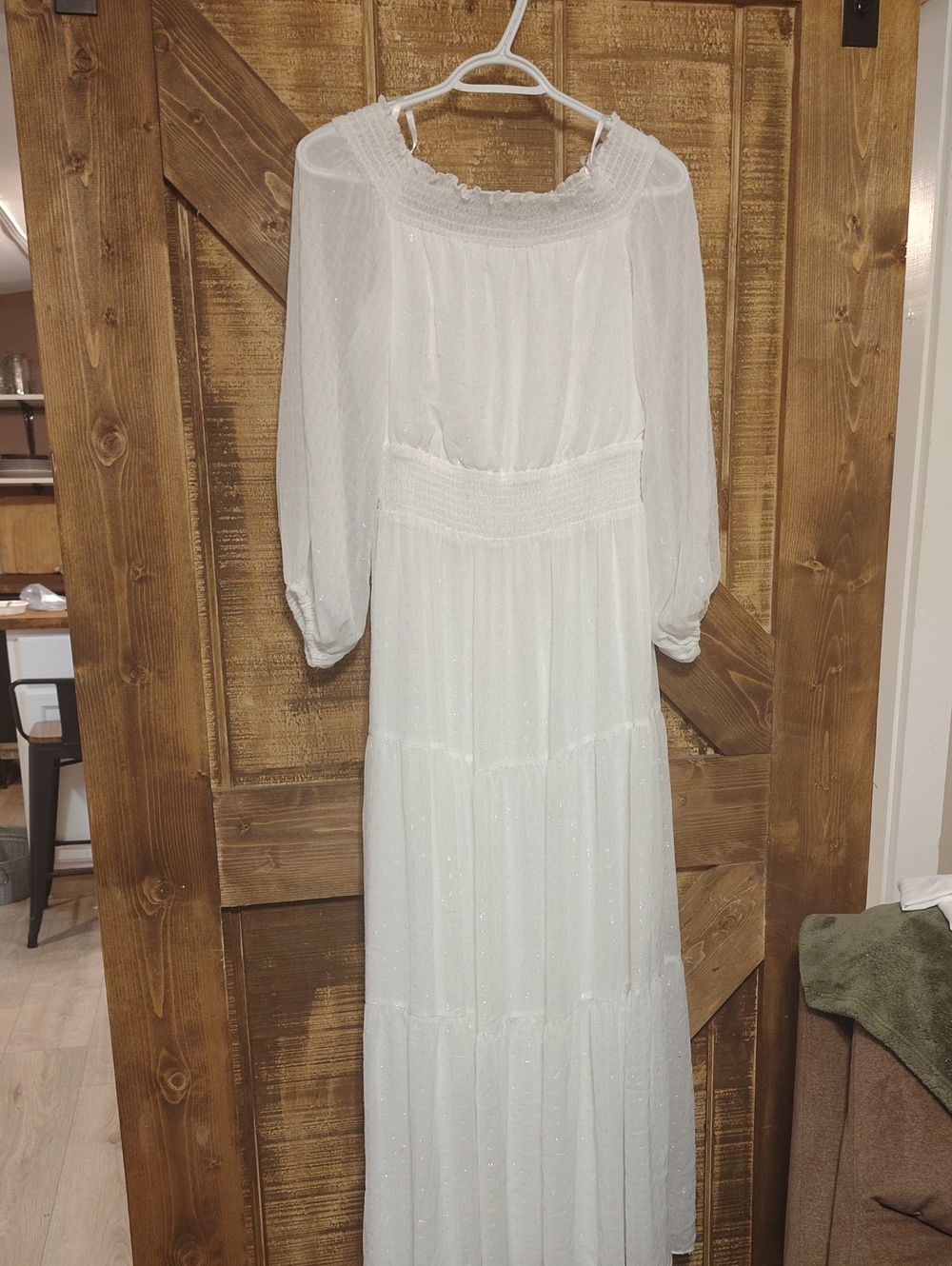 White Long Sleeve Tiered Maxi Dress